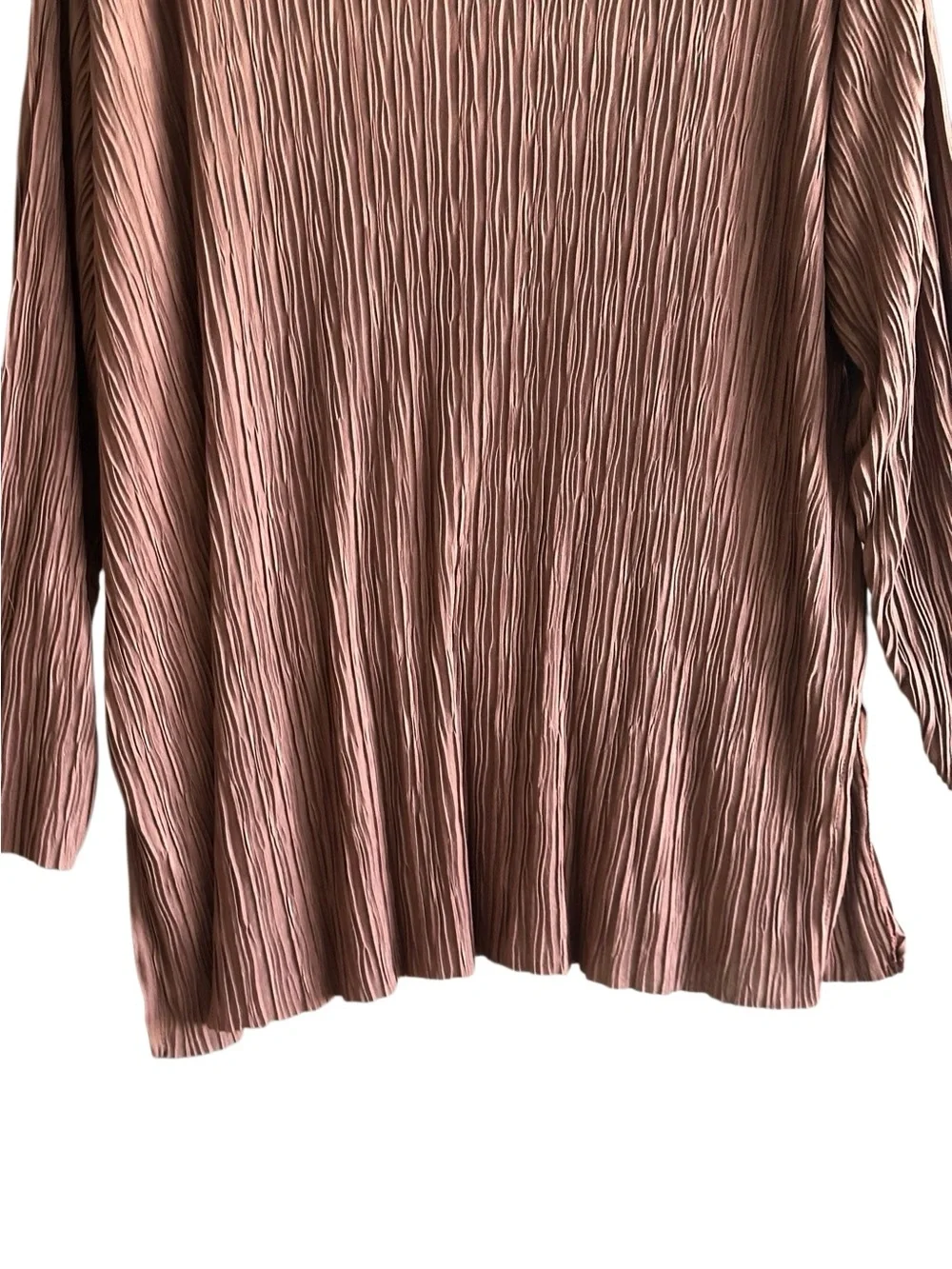 Honors Plus Pleated Long Sleeve Tunic Top - Brown. Size 18W